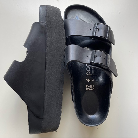 Papillio Birkenstock Black Double Buckle Slide Sandals 37 (W6) - Picture 2 of 4